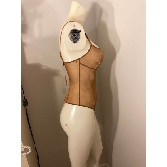 SKIMS Size XL Glissenette Chai Scoop Neck Sheer Bodysuit Shimmery Golden Gold - Picture 5 of 11